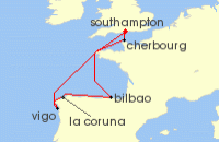 Cruise itinerary map for P & O Cruises 7 Night Spain And France (133375)