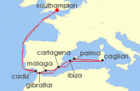 Cruise itinerary map for P & O Cruises 14 Night Mediterranean Islands (142544)