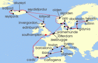 Cruise itinerary map for Princess Cruises 56 Night Ultimate European Journey (143112)