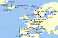 Cruise itinerary map for Princess Cruises 46 Night Viking North & Mediterranean Explorer (143111)