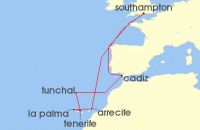 Cruise itinerary map for Cunard Line 12 Night Canary Islands (135103)