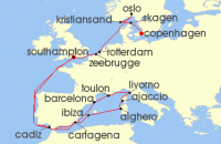 Cruise itinerary map for Princess Cruises 22 Night Mediterranean & Northern Capitals Explorer (143100)