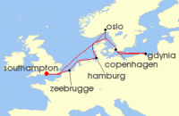 Cruise itinerary map for P & O Cruises 14 Night Christmas Scandinavian Escape (136081)