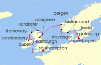 Cruise itinerary map for Oceania Cruises 14 Night Castles of Ice & Stone London to Copenhagen (138170)