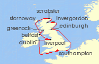 Cruise itinerary map for Regent Seven Seas Cruises 12 Night Enchanted Scotland London (Southampton) To London (Southampton) (137910)