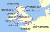 Cruise itinerary map for Oceania Cruises 11 Night Cultivated Culture London to Paris (138471)