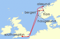 Cruise itinerary map for Celebrity Cruises 7 Night Norwegian Fjords (127123)