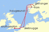 Cruise itinerary map for Celebrity Cruises 7 Night Norwegian Fjords (127125)