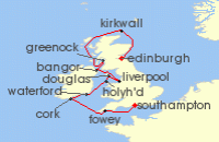 Cruise itinerary map for Regent Seven Seas Cruises 12 Night Lyrical Lands & Harmonic Horizons London (Southampton) To Edinburgh (Leith) (139554)