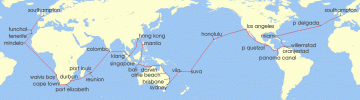 Cruise itinerary map for Cunard Line 110 Night Full World Voyage (136694)