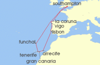 Cruise itinerary map for P & O Cruises 14 Night Spain Portugal And Canary Islands (121193)