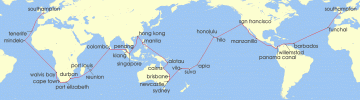 Cruise itinerary map for P & O Cruises 106 Night Epic World Explorer (141075)