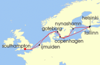 Cruise itinerary map for Norwegian Cruise Line 12 Night Northern Europe Round-Trip London: Helsinki & Copenhagen (117887)