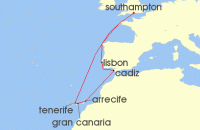 Cruise itinerary map for P & O Cruises 14 Night Spain Portugal And Canary Islands (130800)