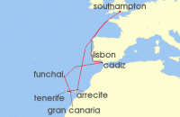 Cruise itinerary map for P & O Cruises 14 Night Spain Portugal And Canary Islands (134055)