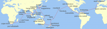 Cruise itinerary map for P & O Cruises 107 Night Southampton To Cape Town (139473)
