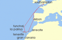 Cruise itinerary map for Cunard Line 13 Night Canary Islands (122588)