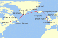 Cruise itinerary map for Explora Journeys 19 Night A Grand Journey through Nordic Wonders, Geothermal Delights & Remote Coastal Beauty (138683)
