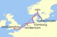 Cruise itinerary map for P & O Cruises 14 Night Northern Europe And Scandinavia (114027)