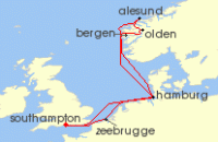 Cruise itinerary map for Cunard Line 11 Night Norwegian Fjords (132131)