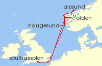 Cruise itinerary map for Cunard Line 7 Night Norwegian Fjords (134807)