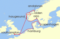 Cruise itinerary map for P & O Cruises 14 Night Northern Europe And Scandinavia (133986)