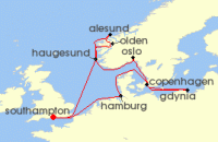 Cruise itinerary map for P & O Cruises 16 Night Northern Europe And Scandinavia (121051)
