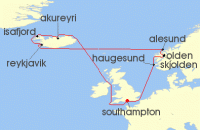 Cruise itinerary map for Princess Cruises 14 Night Iceland & Norway (121764)