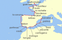 Cruise itinerary map for Regent Seven Seas Cruises 23 Night Cathedrals To Castanets London (Southampton) To Barcelona (136116)