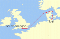 Cruise itinerary map for Cunard Line 3 Night Southampton To Kiel (127030)