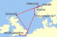 Cruise itinerary map for MSC Cruises 8 Night Northern Europe (139578)