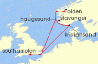 Cruise itinerary map for P & O Cruises 7 Night Norwegian Fjords (134054)