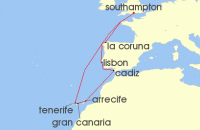 Cruise itinerary map for P & O Cruises 14 Night Spain Portugal And Canary Islands (117852)