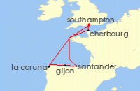 Cruise itinerary map for P & O Cruises 7 Night Spain And France (107921)