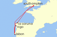 Cruise itinerary map for Royal Caribbean Cruises 7 Night Spain & Portugal Cruise (124704)