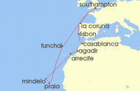 Cruise itinerary map for P & O Cruises 19 Night Morocco And Cape Verde Discovery (134279)
