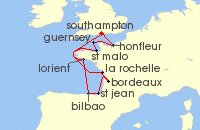 Cruise itinerary map for Regent Seven Seas Cruises 12 Night Gourmet & Glamour London (Southampton) To London (Southampton) (136167)