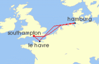 Cruise itinerary map for P & O Cruises 6 Night Northern European City Escape (12372)