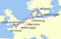 Cruise itinerary map for Princess Cruises 12 Night Oktoberfest European Capitals (135621)