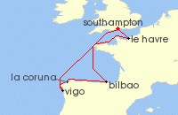 Cruise itinerary map for P & O Cruises 7 Night Spain And France (128732)