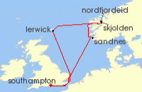 Cruise itinerary map for MSC Cruises 7 Night Northern Europe (139584)