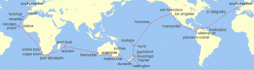 Cruise itinerary map for P & O Cruises 100 Night Epic World Explorer (138134)