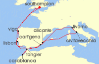 Cruise itinerary map for P & O Cruises 19 Night Western Mediterranean Discovery (125930)
