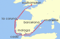 Cruise itinerary map for P & O Cruises 13 Night Mediterranean - Spain And France (124169)