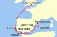 Cruise itinerary map for Cunard Line 14 Night Spain And Portugal (138896)
