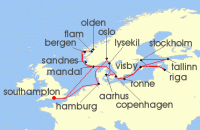 Cruise itinerary map for Explora Journeys 23 Night An Extended Journey from Northern Spirit to Cultural Riches & Artistic Marvels (141641)