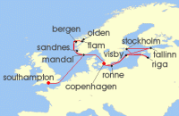 Cruise itinerary map for Explora Journeys 16 Night An Extended Journey from Fjordlands to Storied Cities (141643)