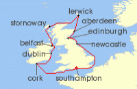 Cruise itinerary map for Oceania Cruises 11 Night Unbound British Isles London to London (120330)