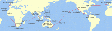 Cruise itinerary map for Cunard Line 109 Night Full World Voyage (138556)