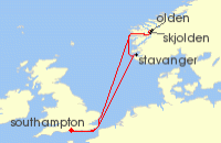 Cruise itinerary map for Cunard Line 7 Night Norwegian Fjords (126307)